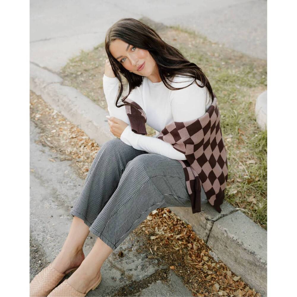 NEW INDIE & CO hunter checker cardigan in brown - Picture 7 of 8